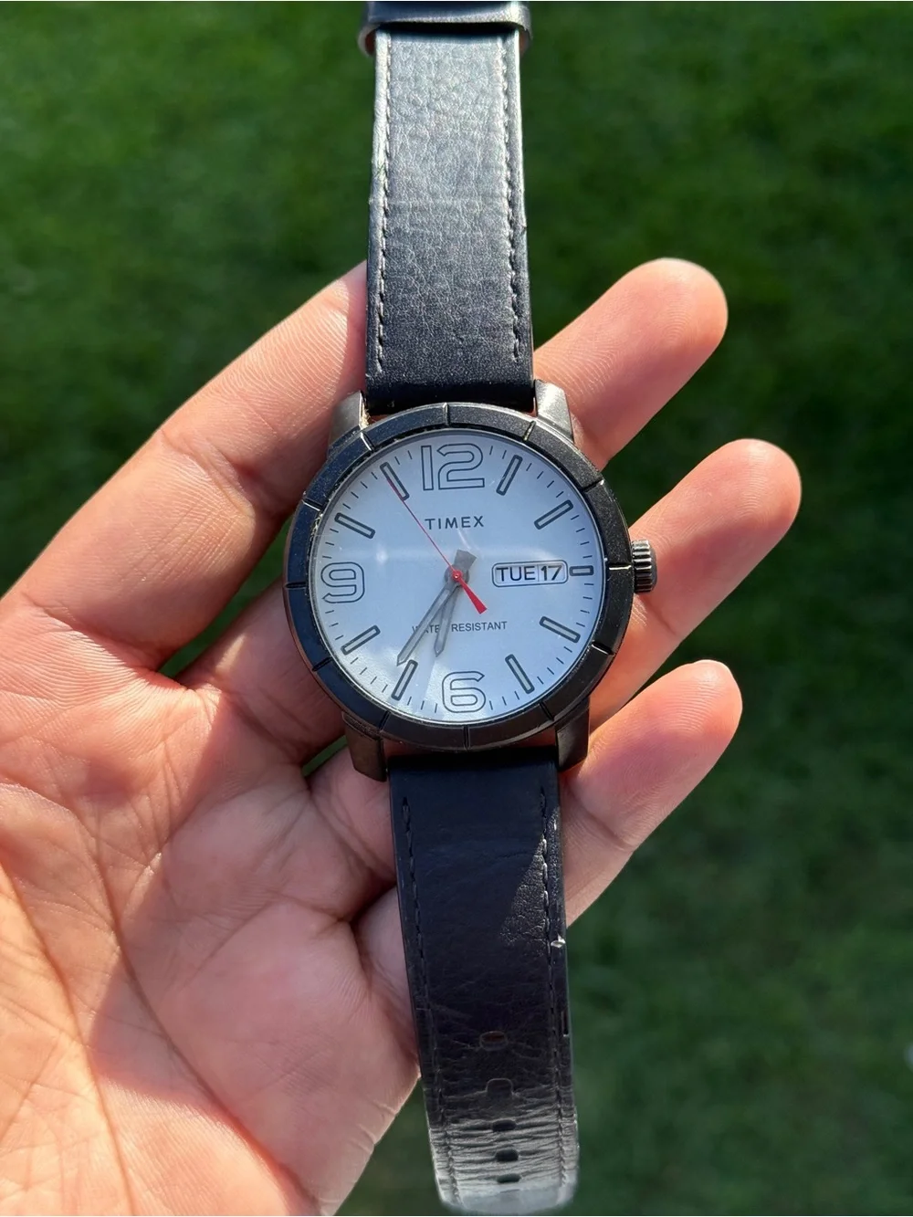 Timex Men's Black Strap White Dial Day-Date Watch - Modern Numeric Indices